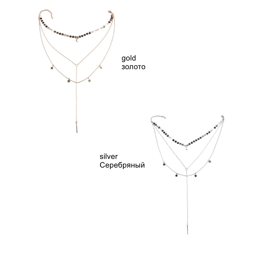 DiLiCa Korean Fashion Choker Necklaces for Women Layering Alloy Star Chain Necklace Pendant Female Long Pendants | Украшения и