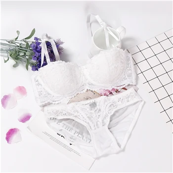 Белый Женское белье, сексуальный комплект с бюстгальтером, ropa interior femenina conjunto, бюстгальтер на половину чашки, трусики, Женский комплект нижнего белья - Цвет: Белый