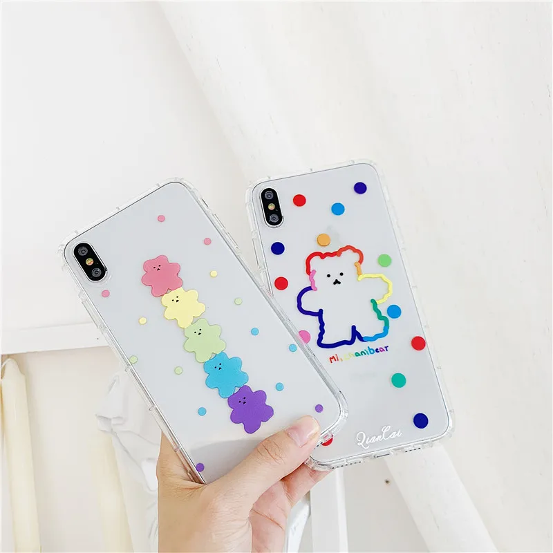 INS Корея милый чехол для телефона из Конфета медведь для iphone Xs MAX XR X 6 6s 7 8 plus супер языки пламени красный прозрачный мягкий ТПУ задняя крышка Fundas