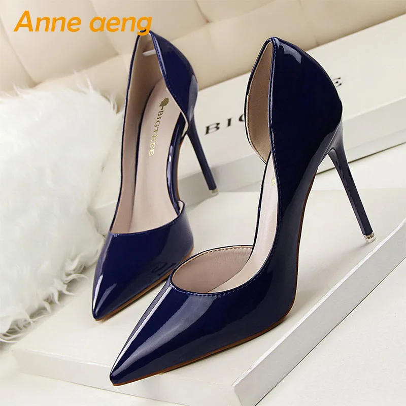 Royalblue Новинка года; сезон весна-осень; женские туфли-лодочки на высоком тонком каблуке 10,5 см с острым носком; модная пикантная женская обувь телесного цвета на высоком каблуке - Цвет: Royalblue