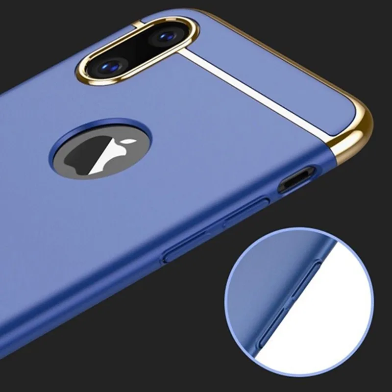 Глянцевый Гальванизированный пластиковый чехол для телефона iPhone XS X 8 7 6 6s Plus 3 в 1