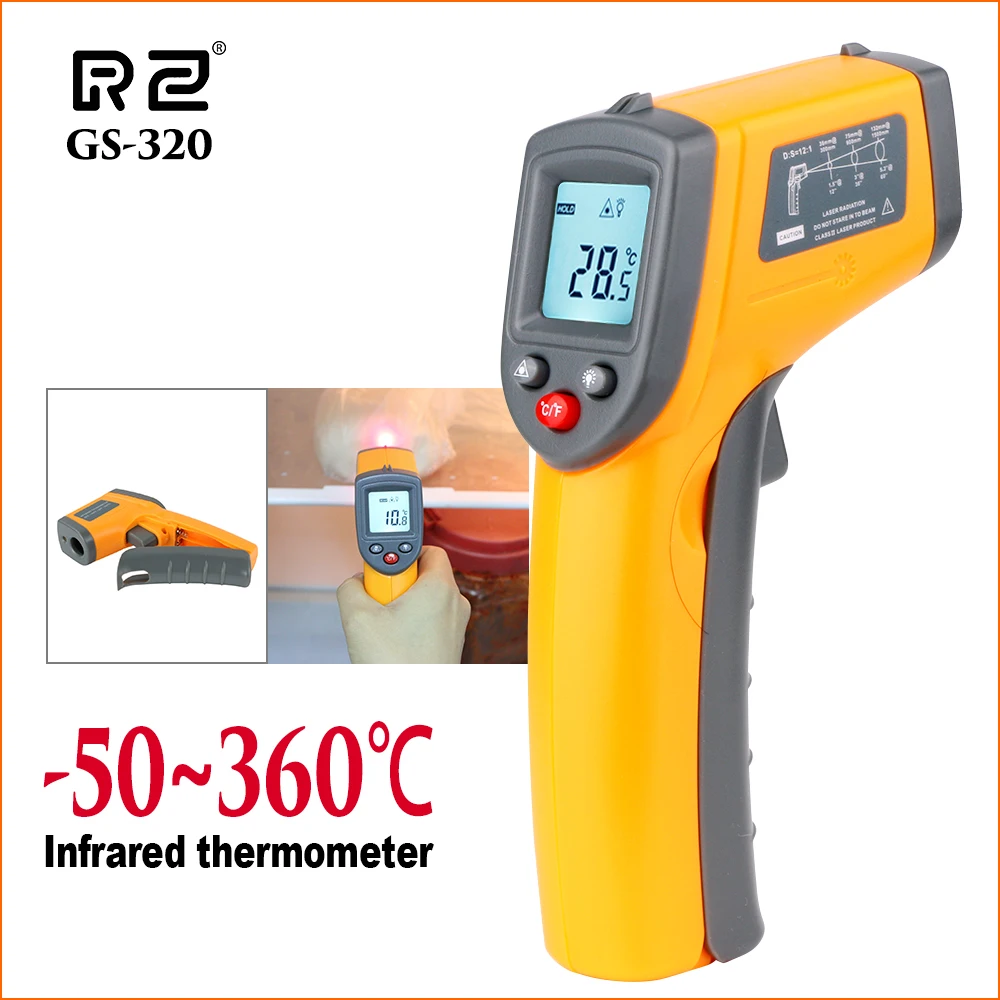 GS320 RZ инфракрасный термометр тепловизор Ручной цифровой электронный наружный Бесконтактный лазерный гигрометр пистолет ИК термометр - Цвет: GS320