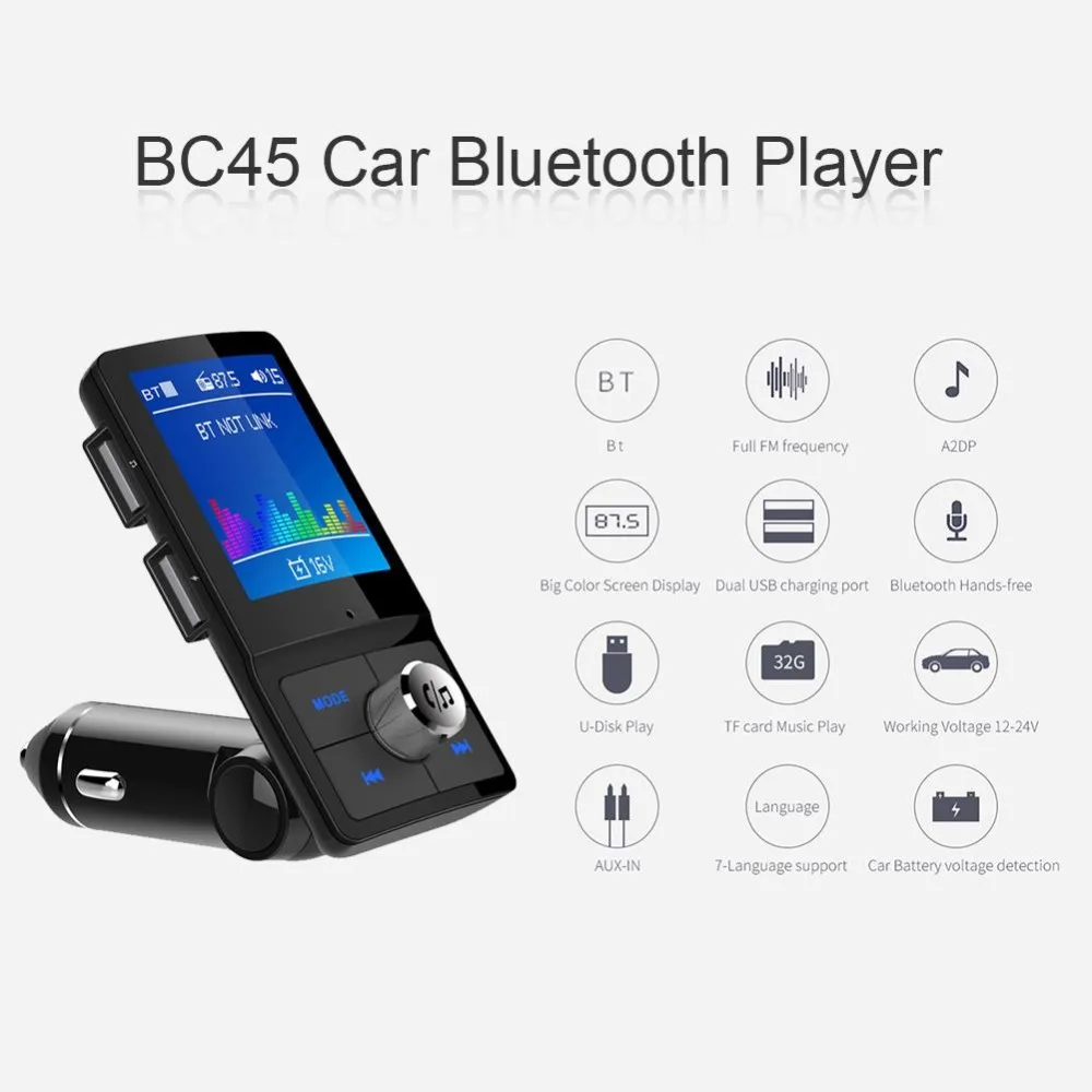 BC45 LCD Screen Display Car Bluetooth Player Wireless FM Transmitter Handsfree Car Kit MP3 Player Audio Dual USB Charger
