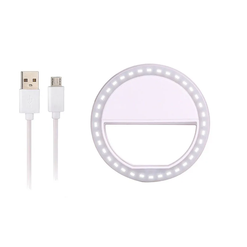 White Kogngu Usb Charging Selfie Ring Led Light Lamp Mobile Phone Lens LED Selfie Lamp Ring Flash for Iphone for Samsung Xiaomi - Color: White