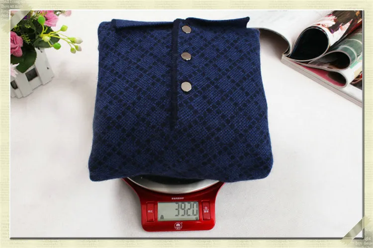 new arrival 100%goat cashmere turn-down collar knit men fashion argyle pullover sweater H-straight red 3color S/2XL | Мужская одежда
