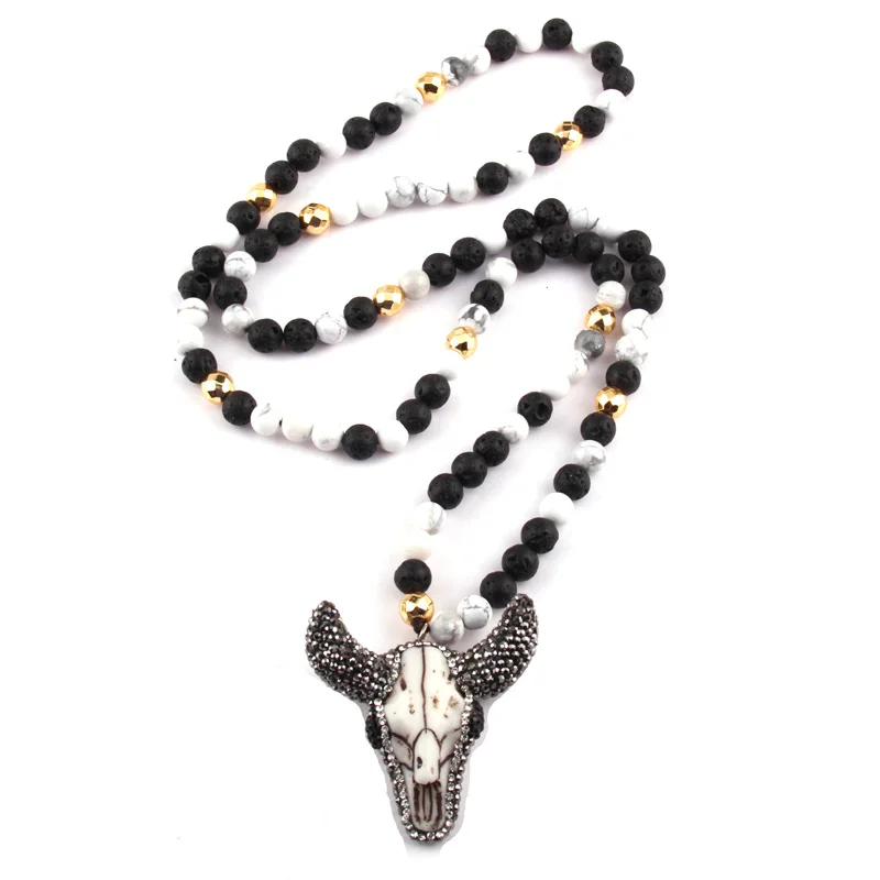 MOODPC Модный черный и белый натуральный камень подвеска в форме головы быка