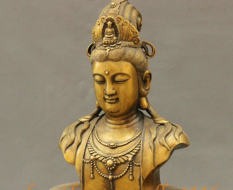 18 &quotКитайский Тибетский Буддизм Бронзовый Кван-Инь Гуаньинь Глава