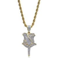 omyfun rose gold color flower pendant necklace fashion cz iced bijoux hiphop bling women men pendants necklaces bijoux