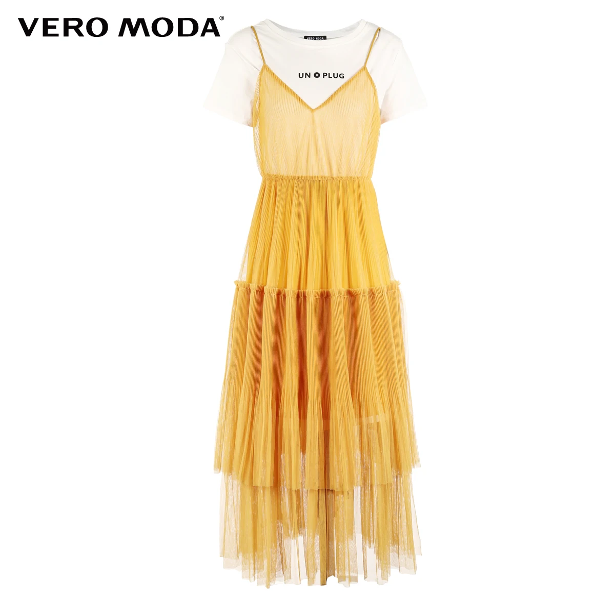 Vero Moda новые женские прозрачные Gauzy аккордеон костюм скольжения пляжное платье | 31837B517
