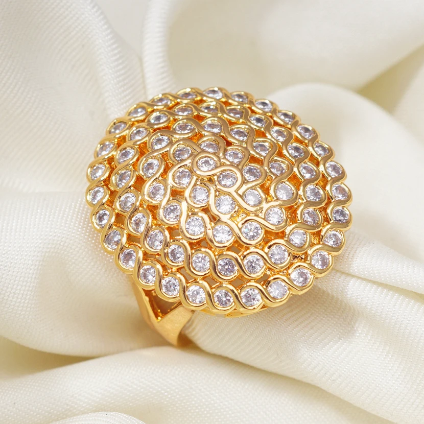 Hyperbole Luxury Wedding Unique Gold Plt Rings for Women Middle East Style Cubic Zircon Fashion Dubai Jewelry Dropshipping