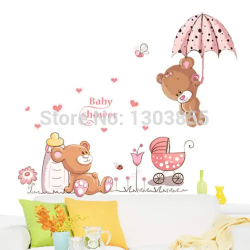 Плюшевый медведь цветы наклейки на стену детская комната Детский Декор Съемный |