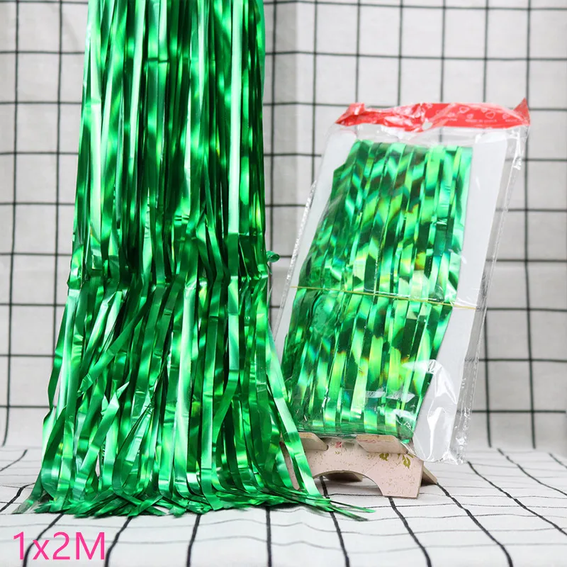 1x2m green 2M 3M Gold Silver Metallic Foil Tinsel Fringe Curtain Birthday Party Decoration Wedding Photography Backdrop Curtain Photo Props - Цвет: 1x2m green