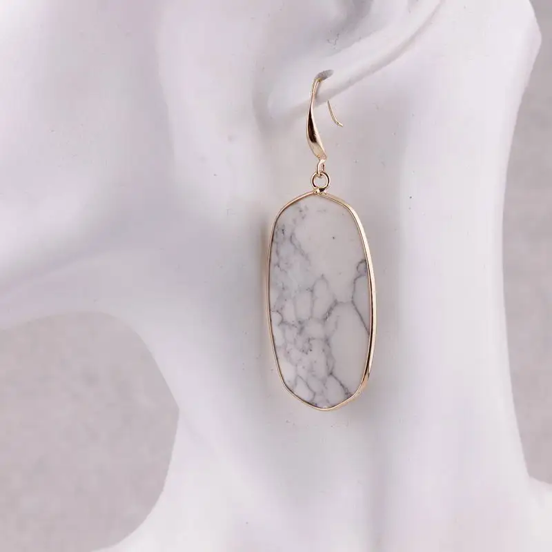

New Arrivals Gold Color Oval Natural Stone Big Dangle Hook Earrings Elegant Women's Charm Statement Earrings Fashion Jewelry