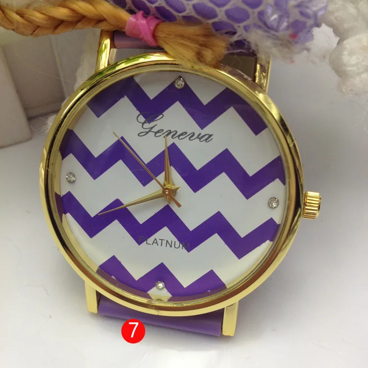 2014 Geneva Brand Wave Pattern Rhinestone Round Digital Dial Watch with PU Leather Band Women Casual Wristwatch Wholesale | Наручные часы