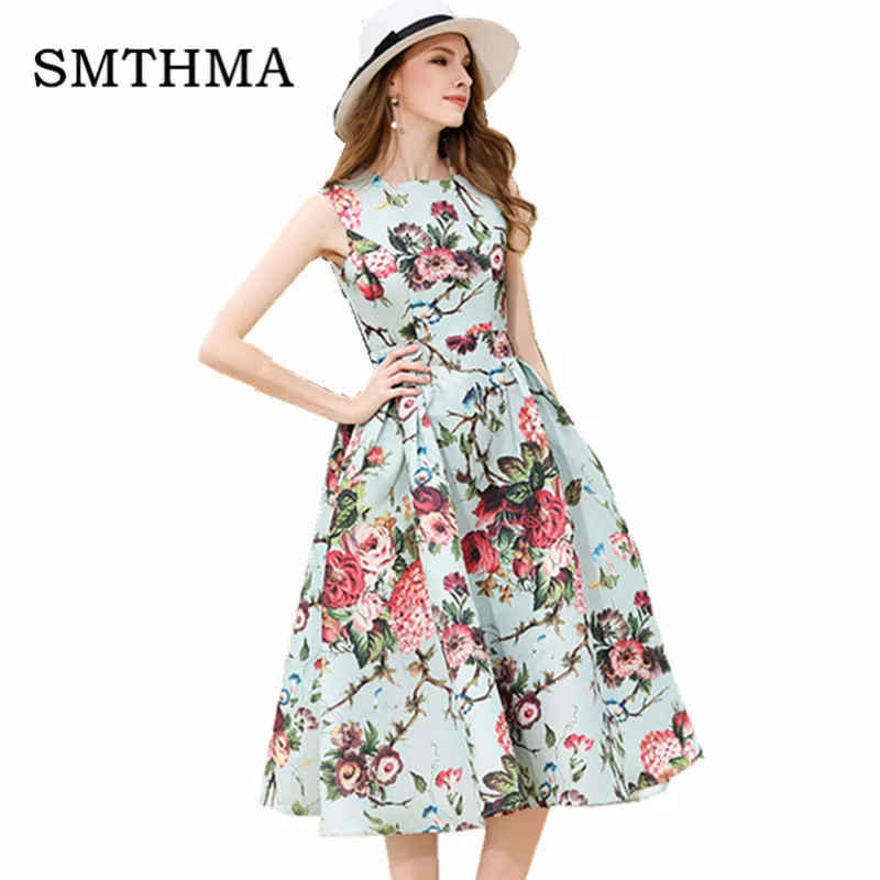 picture color Женское платье без рукавов SMTHMA, голубое вечернее платье с цветочным принтом, лето - Цвет: picture color