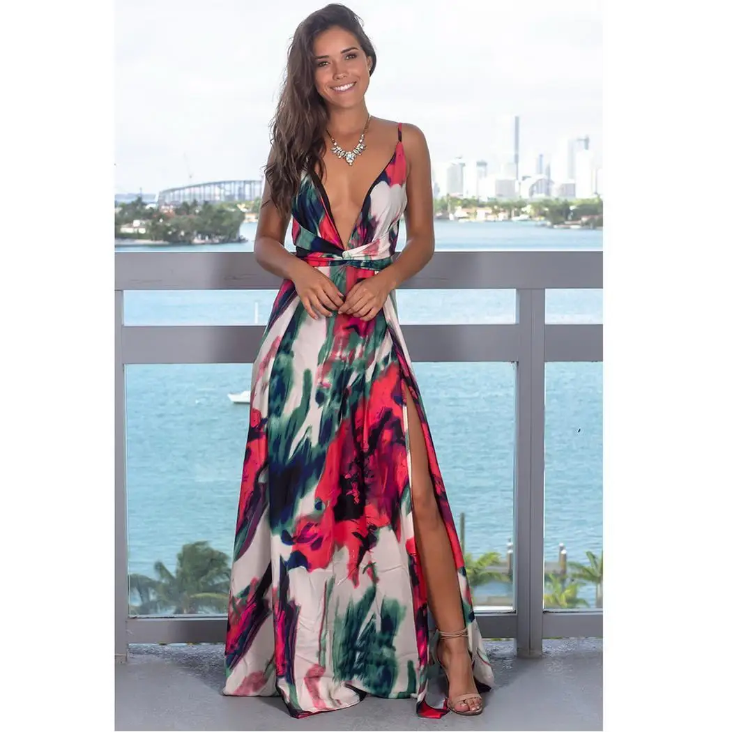 Женское Повседневное платье с v-образным вырезом без рукавов принтом спереди и