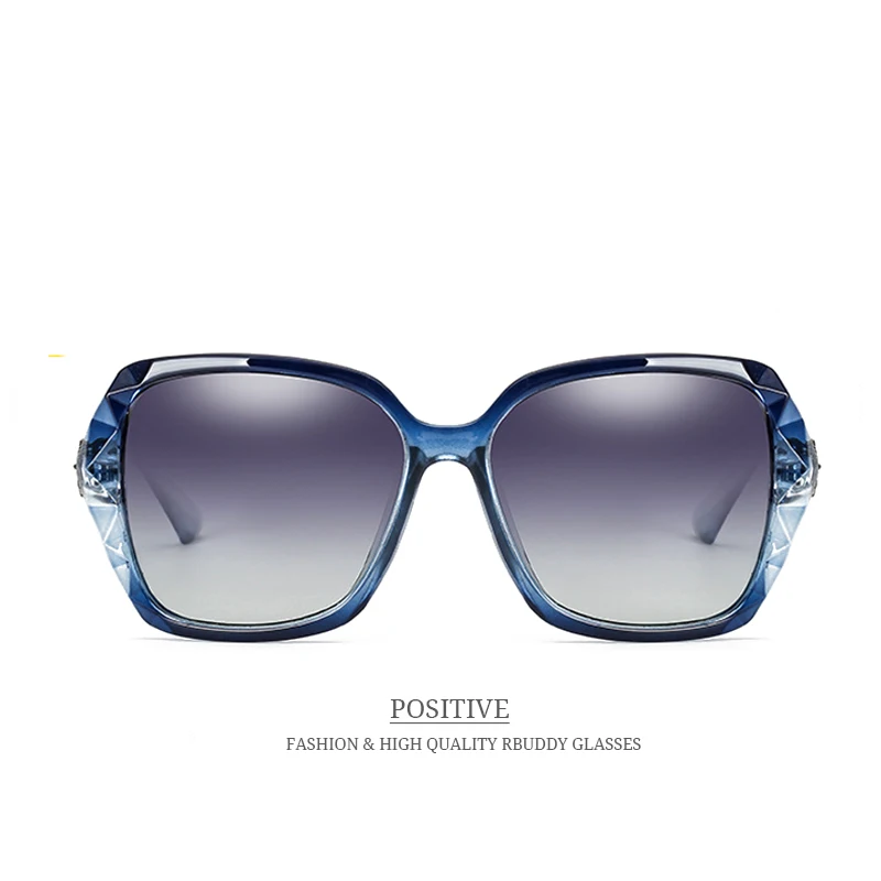 RBUDDY Поляризованные солнцезащитные очки женщин Rhinestones Square Зеркало негабаритных
