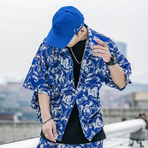 C116 blue Мужская гавайская рубашка мужская Camisa Masculina с принтом пляжные рубашки брендовая одежда Азиатские размеры платья рубашки мужские рубашки с коротким рукавом 5XL - Цвет: C116 blue