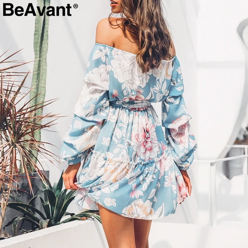 Женское летнее платье с цветочным принтом BeAvant синее элегантное открытыми