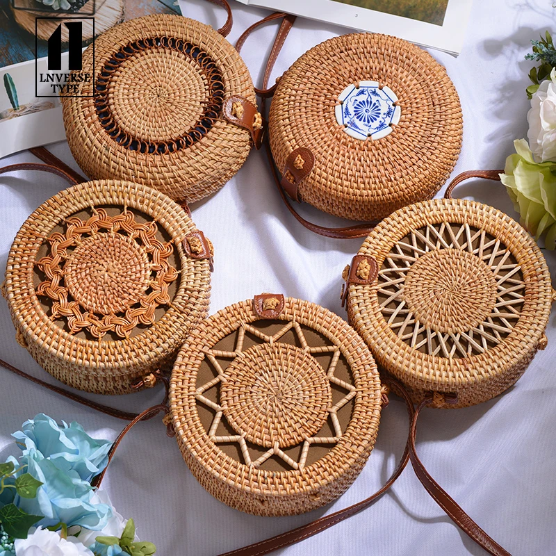 Тканая пляжная сумка ручной работы в богемном стиле круглая винтажная плетеная