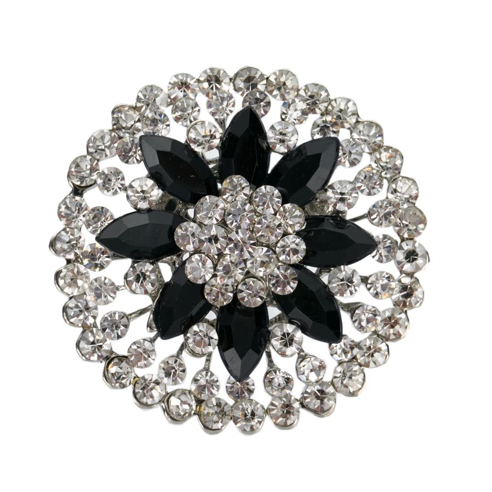 Брошь в винтажном стиле с родиевым покрытием Черная смола маркиза кристалл