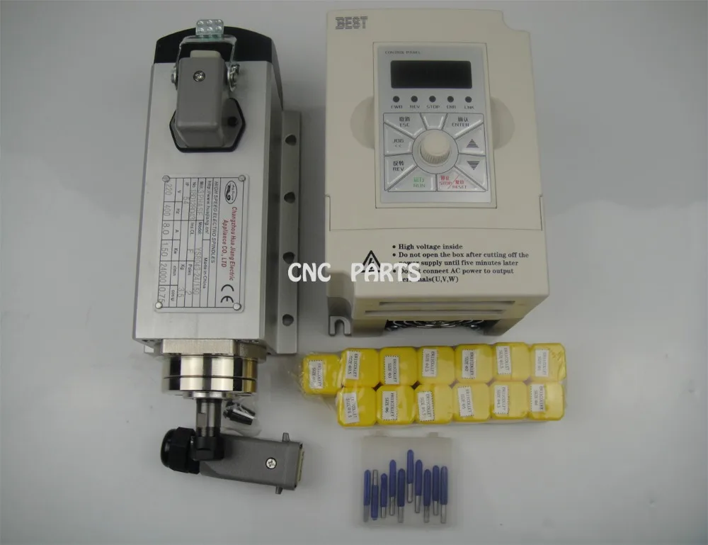 

CNC milling spindle ER11 air cooling 1.5KW spindle with 4 pieces bearing +ER11 collet+ 1.5kw inverter+ cnc engraving bits