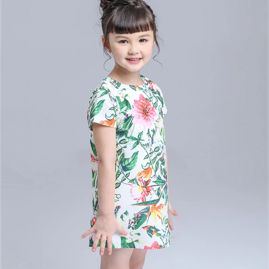 JLZLSHONGLE Girls Dress 2017 Brand Princess Dresses Summer Sleeveless Flowers And Birds Printing Design Children Clothing 0-5T | Детская