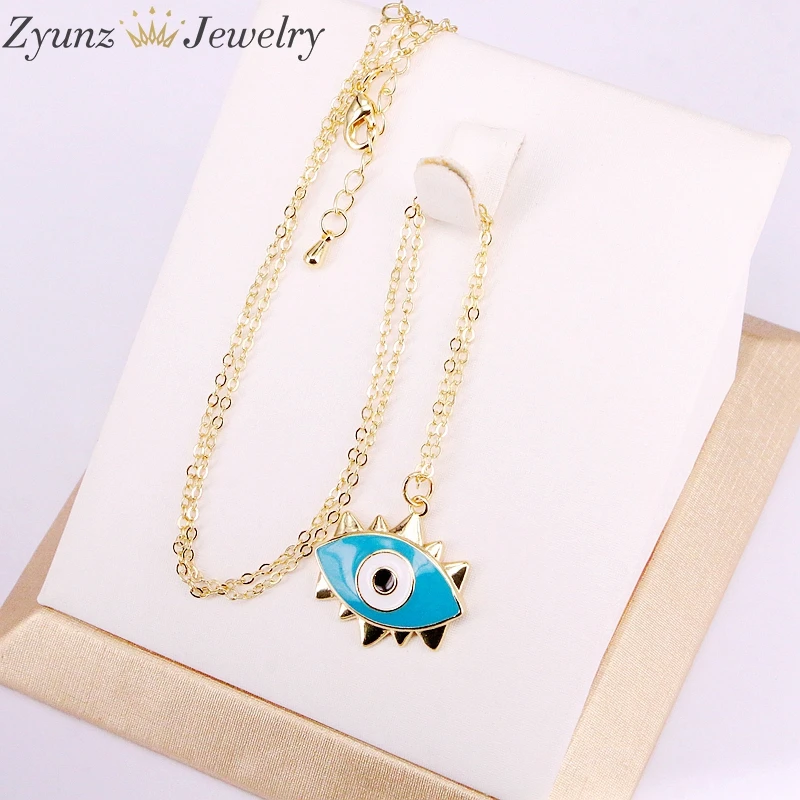 10 шт. ожерелье с турецким глазом Золотое эмалированное синим модные ювелирные