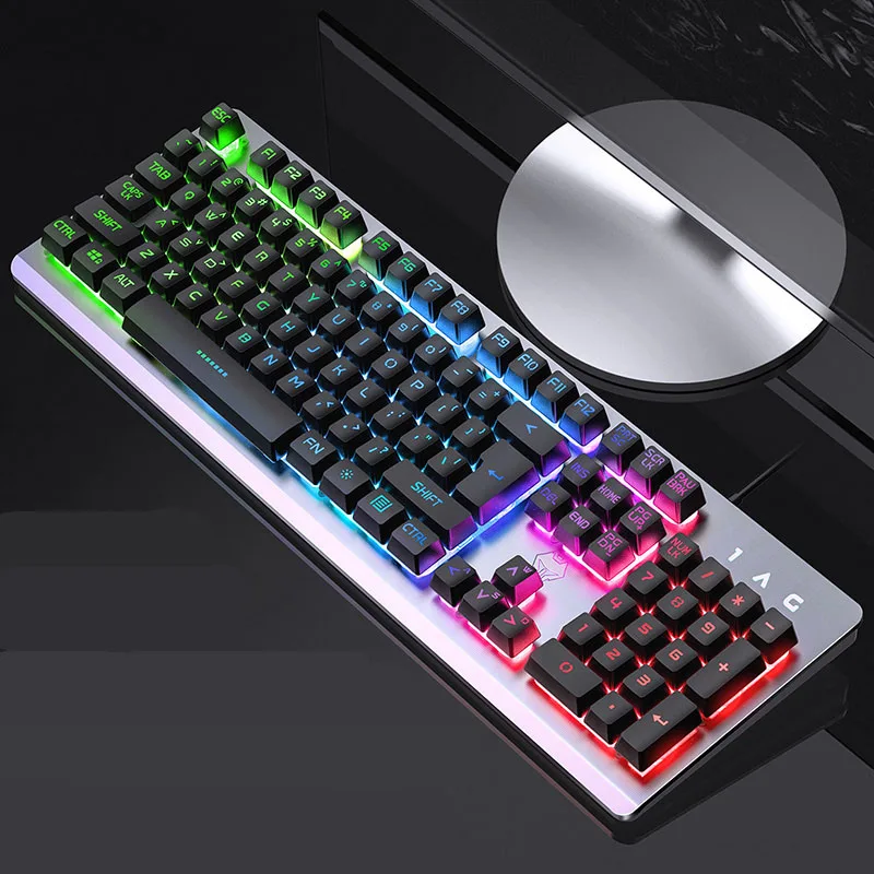 Black Rainbow Подсветка горит светодиодный Gaming Keyboard USB Проводная компьютерная клавиатура с подсветкой 104 клавиш Водонепроницаемый Anti-ghosting для настольных ПК Тетрадь - Цвет: Black Rainbow
