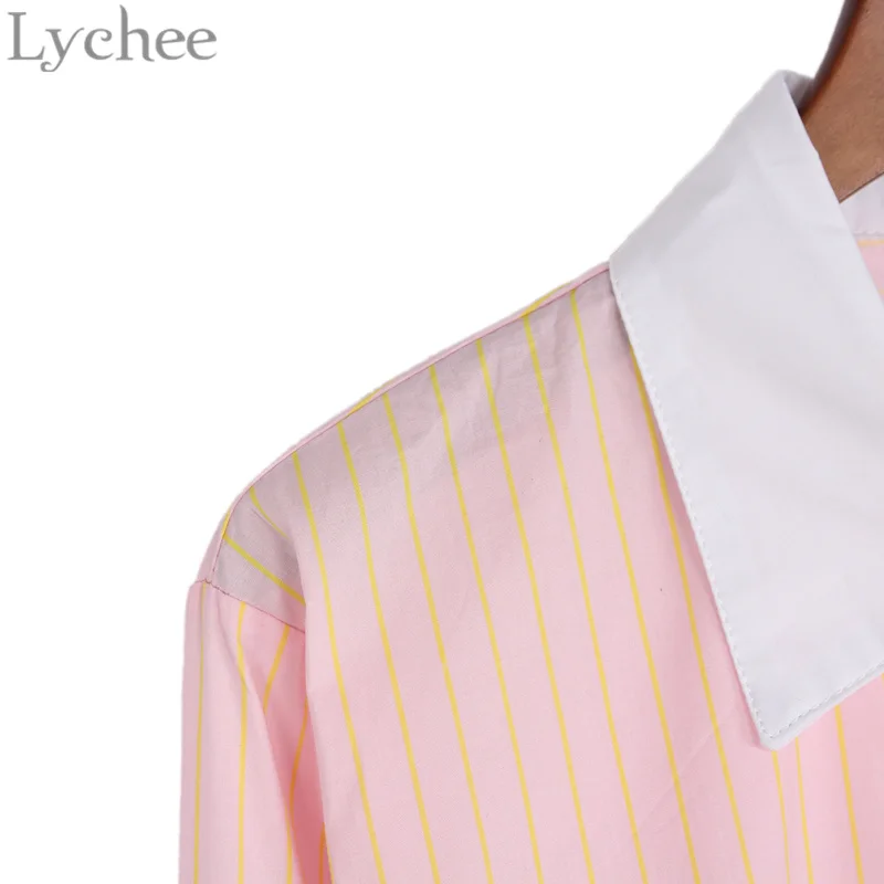 Lychee Сезон весна-осень Женская блузка с оборками в полоску стиле пэчворк С