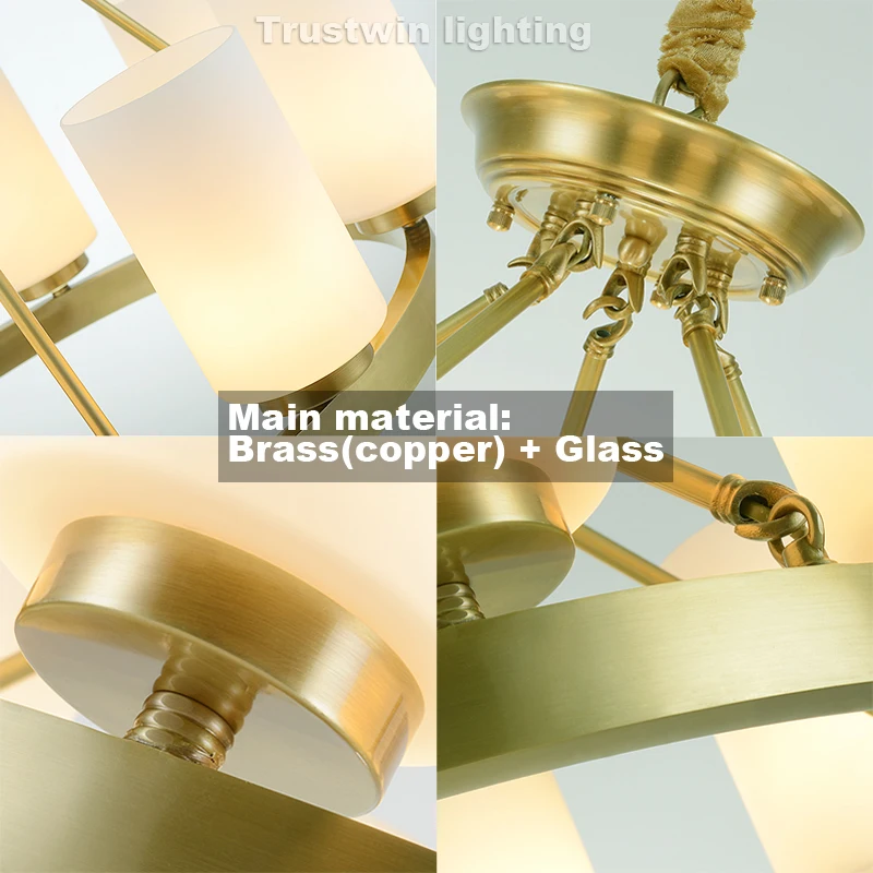 European modern copper chandelier light LED lamp glass brass golden circular round hanging | Лампы и освещение