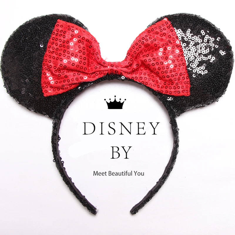 Головной убор с ушками для девочек от disney, аксессуары для ролевых игр, повязка для волос с Минни Маус для женщин, блестящий обруч на голову, подарок на день рождения