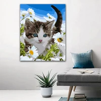 diy colorings pictures by numbers with colors cat in the sea of daisy flowers picture drawing painting by numbers framed home