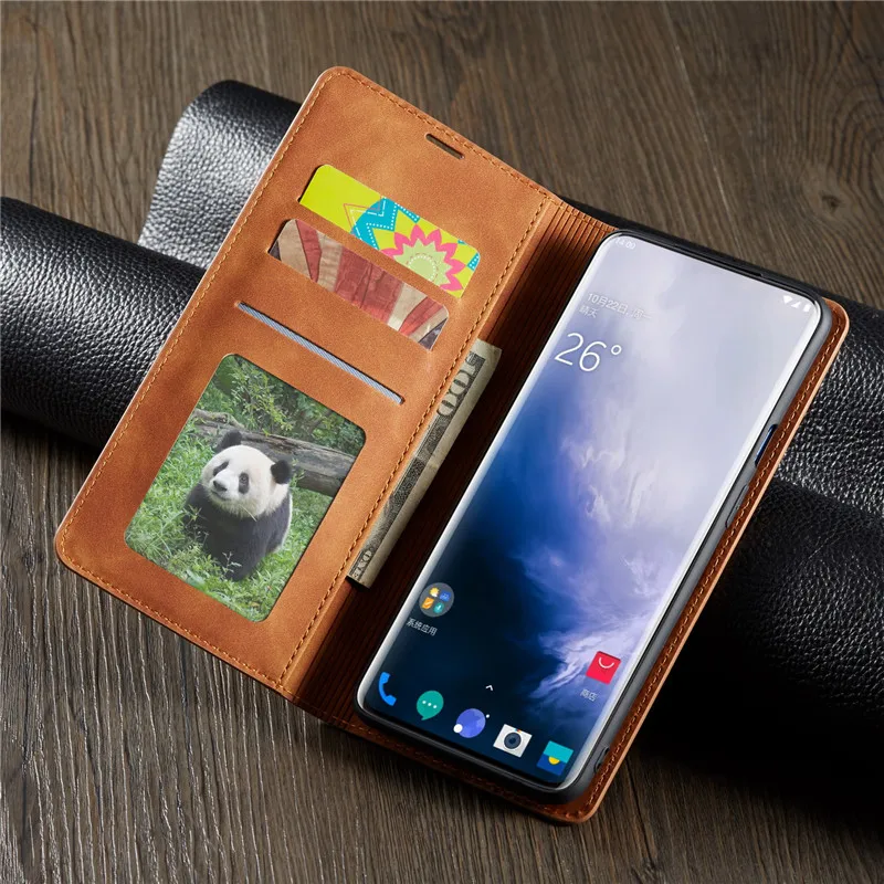 Роскошный кожаный чехол для телефона Oneplus 7 Pro с отделениями карт задняя крышка