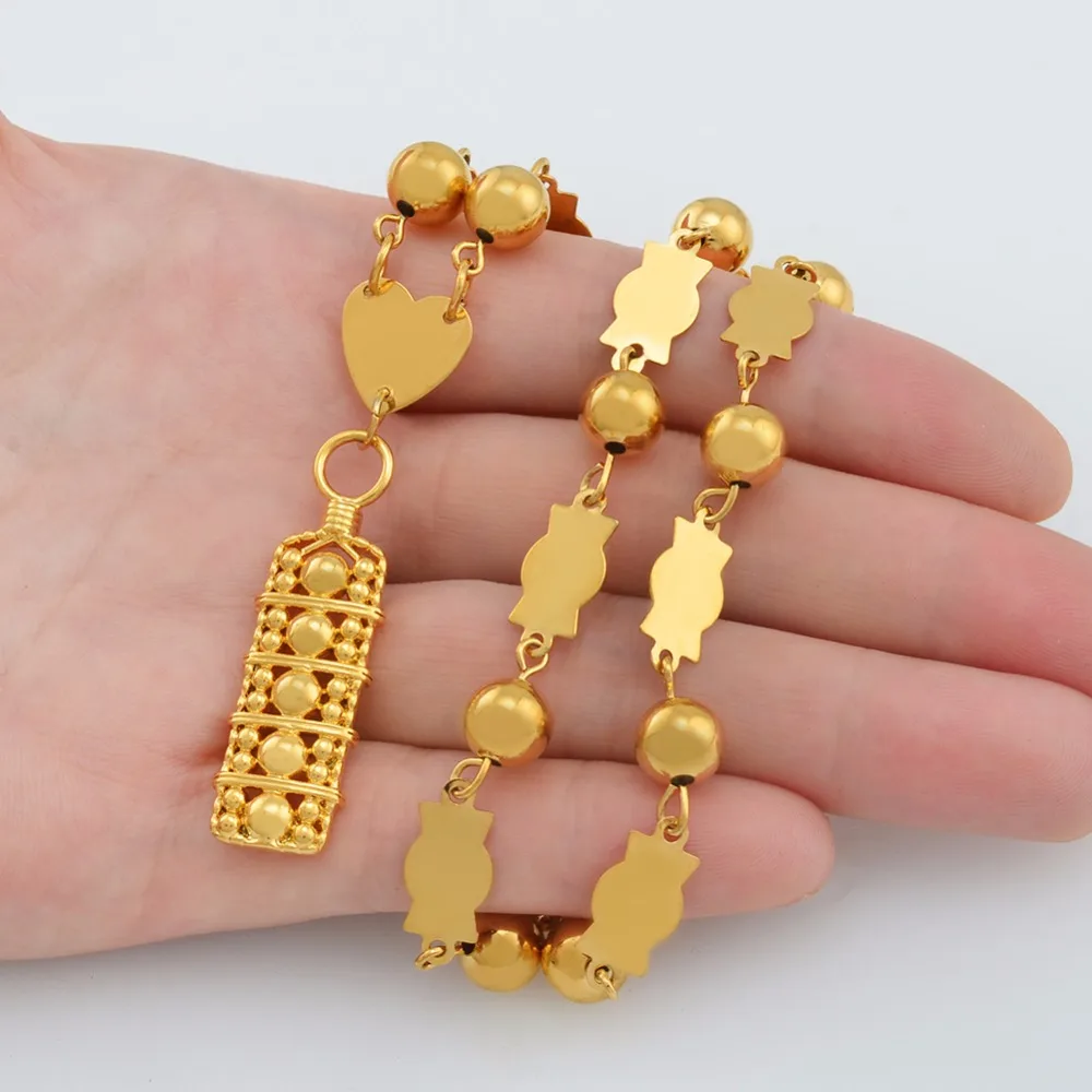 Цепочка с бусинами золотистого цвета для женщин ожерелье прямоугольным кулоном