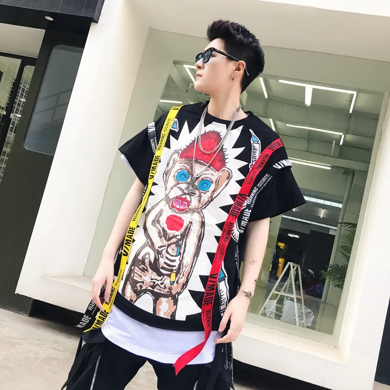 Летняя футболка в стиле хип-хоп с короткими рукавами и лентой рисунком для пары