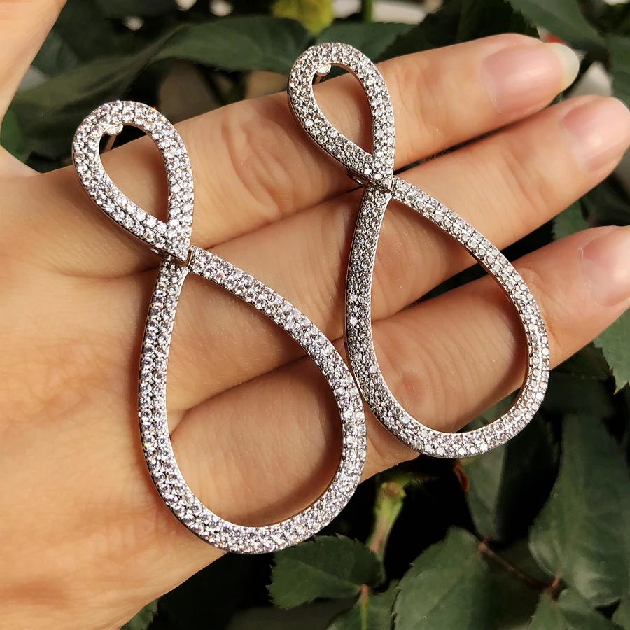 Большие геометрические серьги с разноцветным кубическим цирконием для женщин