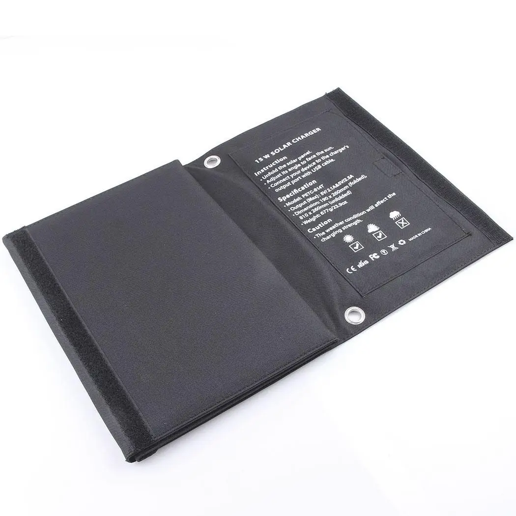 Портативное солнечное зарядное устройство с двумя usb портами 15 Вт