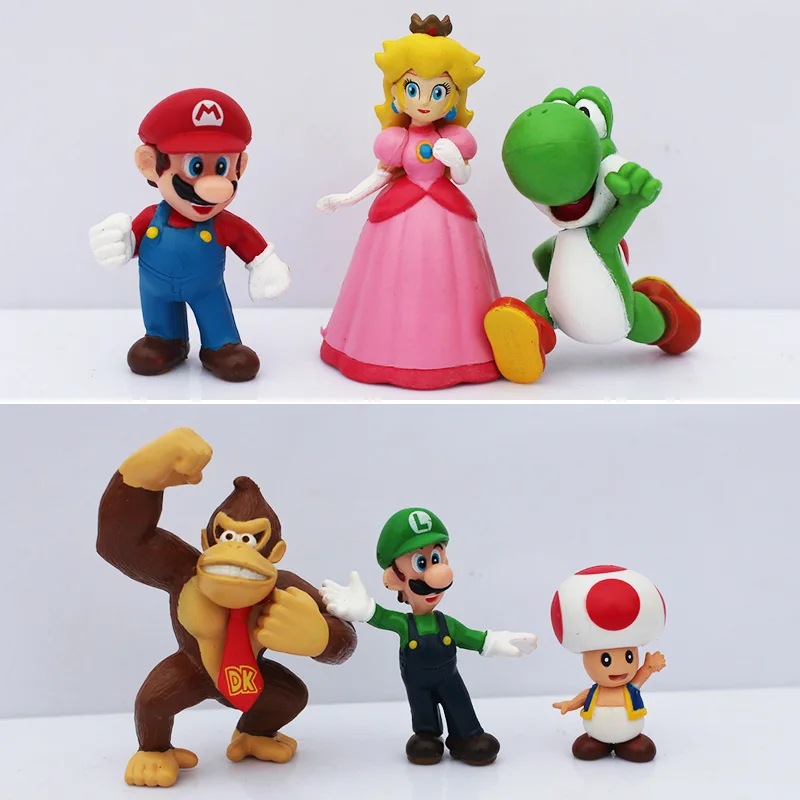 6 шт./компл. 4 ~ см Super Mario Bro Luigi Yoshi Donkey Kong Toad Принцесса Персик ПВХ Фигурки игрушки для