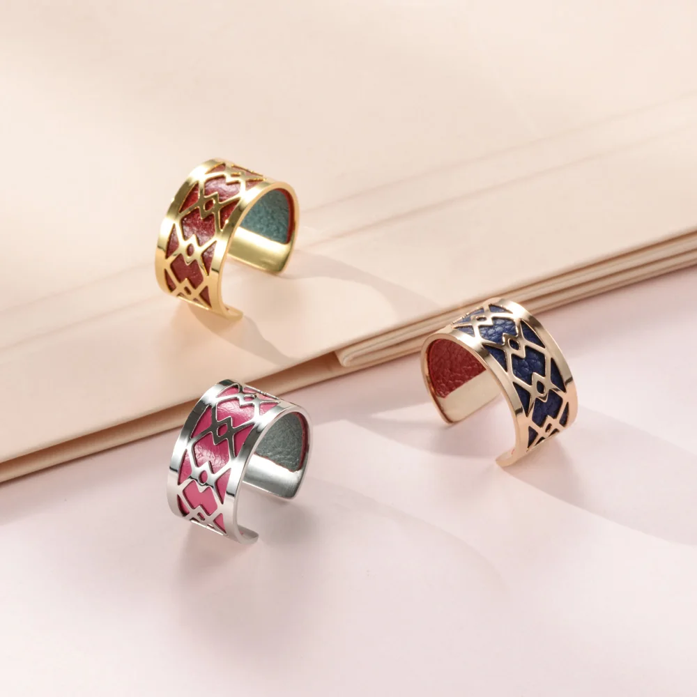 

Legenstar New Stainless Steel Gold Rings For Women Anillos Creative DIY Reversible Leather Geometric Men Ring Bague Femme 2019
