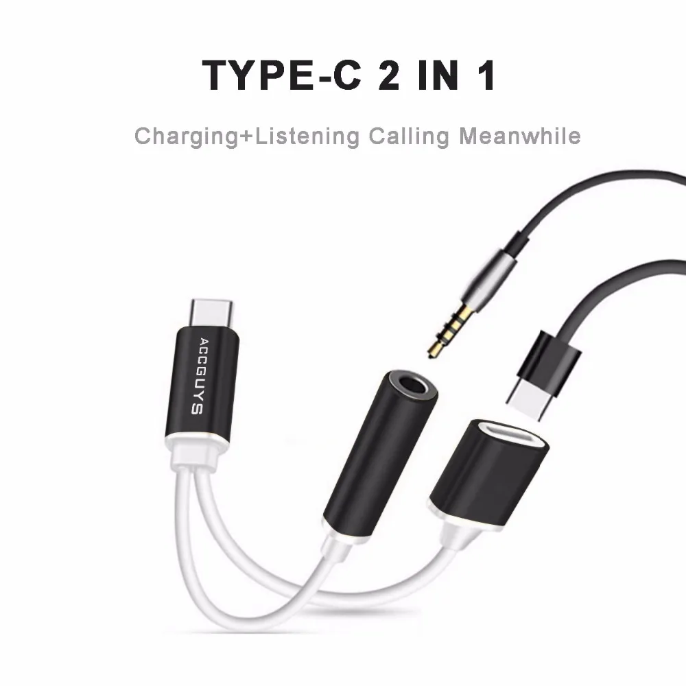 ACCGUYS 2 в 1 Тип usb C до 3,5 мм женский гнездо для подключения наушников кабель постоянного тока зарядный адаптер вызова для Xiaomi 6 huawei P20 samsung S8 S9