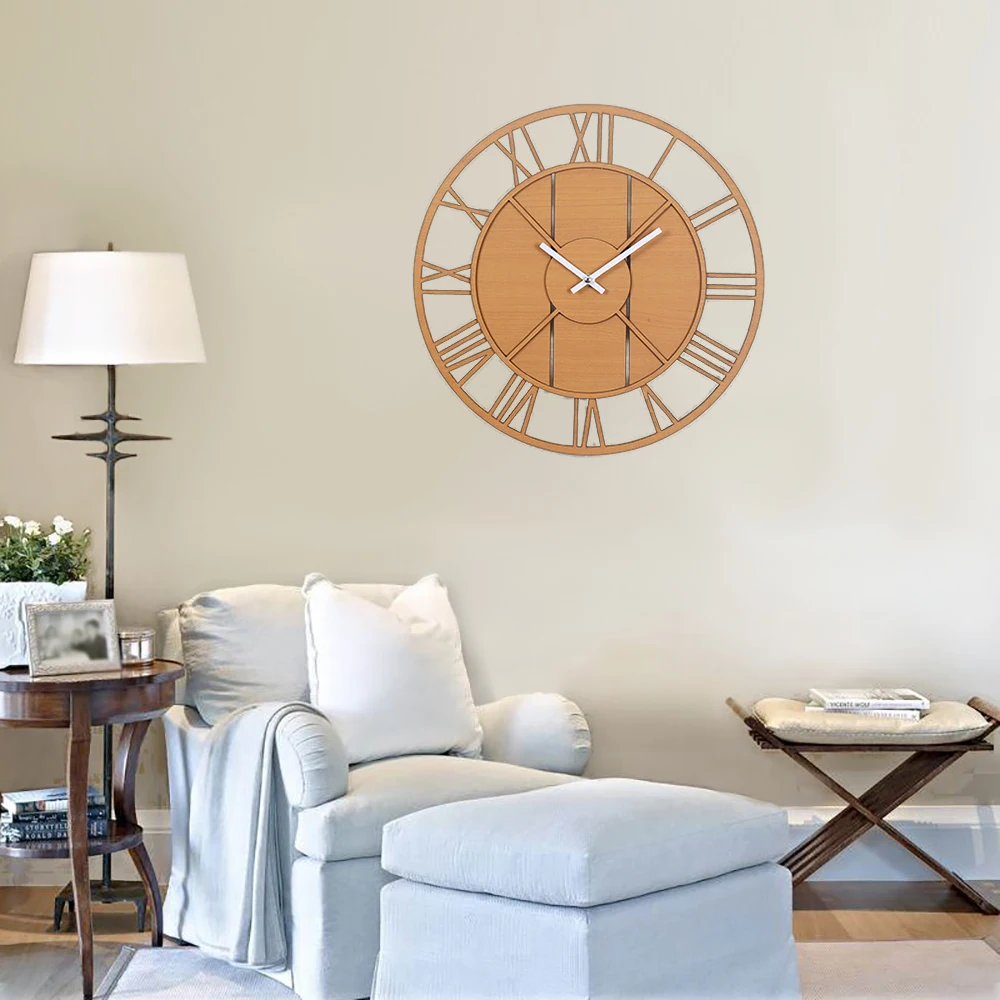 Европейские Креативные Круглые Настенные часы деревянные для гостиной