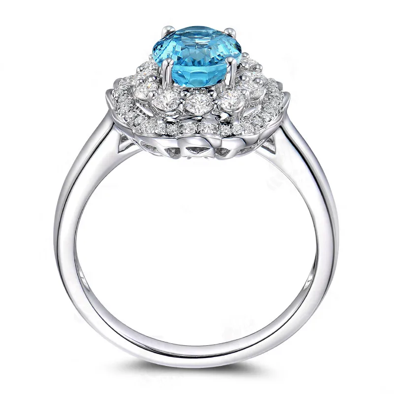 

QYI Luxury 2 ct Oval Cut Natural Sky Blue Topaz Rings For Women 925 Sterling Silver Natural Gemstone Double Halo Engagement Ring
