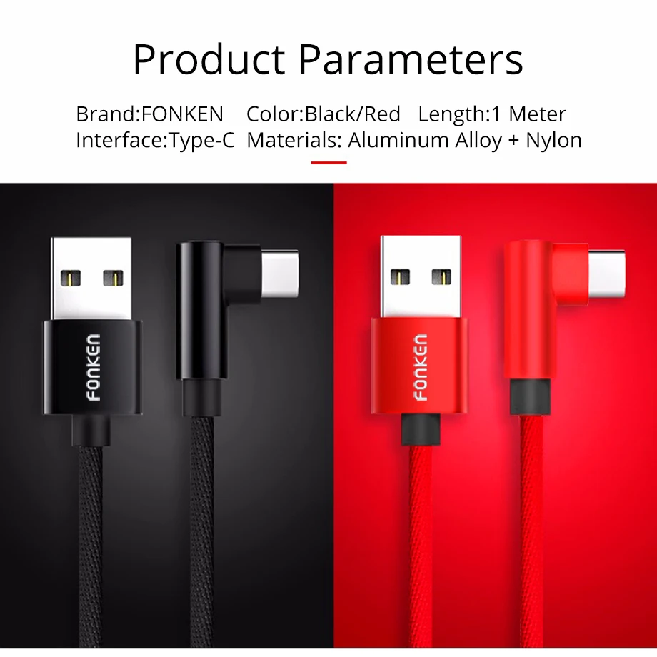 FONKEN тип изгиба C 90 градусов USB кабель для быстрой зарядки L образный зарядный шнур