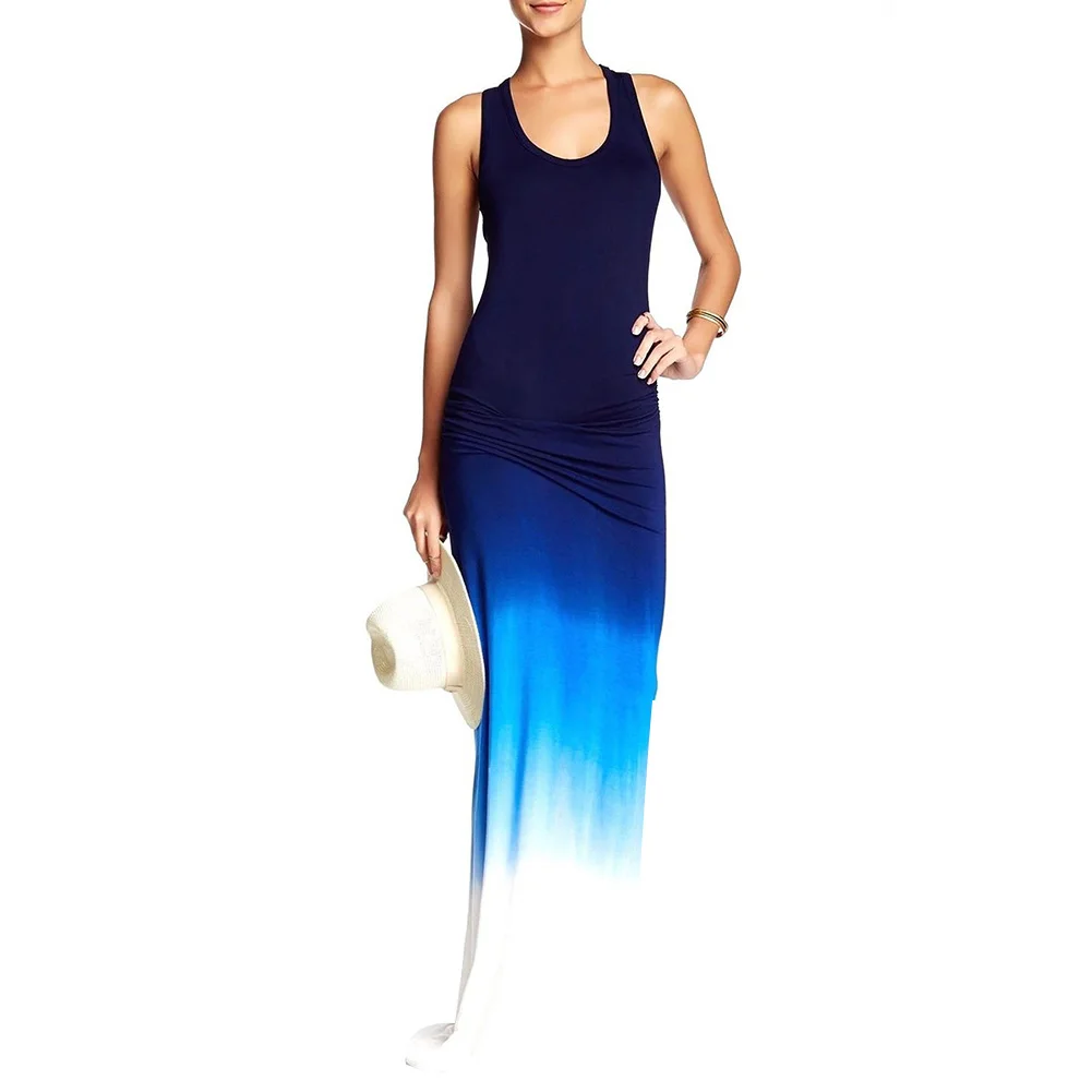 Fashion Dress Women Summer Autumn Beach Casual Sexy Gradient Backless Sleeveles Round Neck Long Dresses Plus Size | Женская одежда