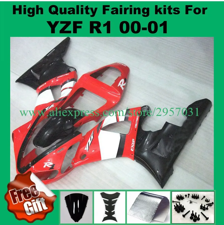 

Injection Mold Motorcycle Fairing Fit Yamaha YZF-R1 00 01 Red White Black YZF 1000 2000 2001 Body Kit Free screws+gifts