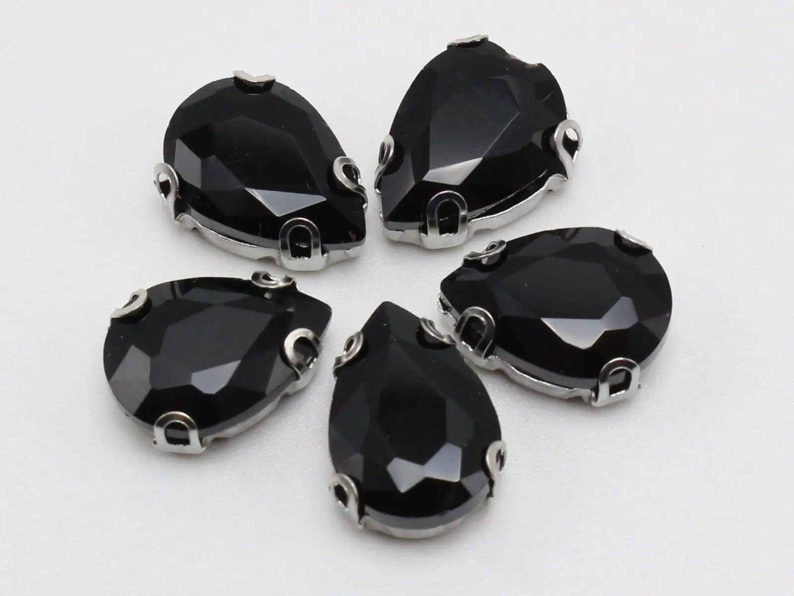 

20 Black Crystal Glass Teardrop Rose Montees 10X14mm Sew on Rhinestones Beads