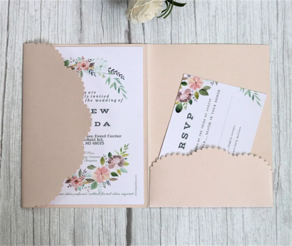 soft pink Элегантные свадебные открытки сохранить день подарочная карта карман три-складной набор приглашений много цветов предложение Индивидуальные печати - Цвет: soft pink
