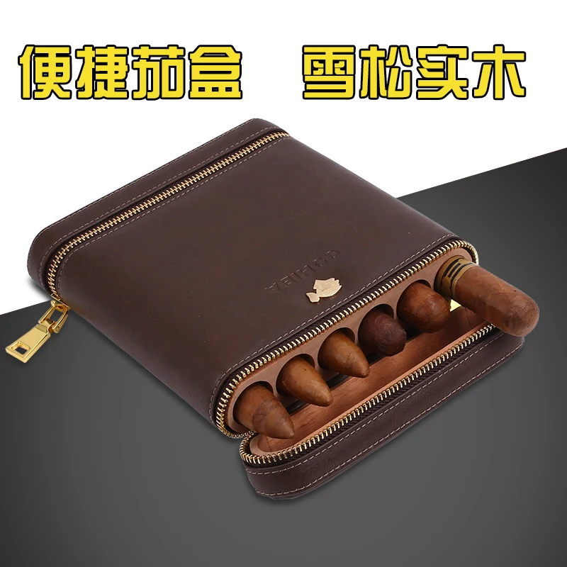 COHIBA Портативный кожаный чехол для сигар дерево кедра с подкладкой большой
