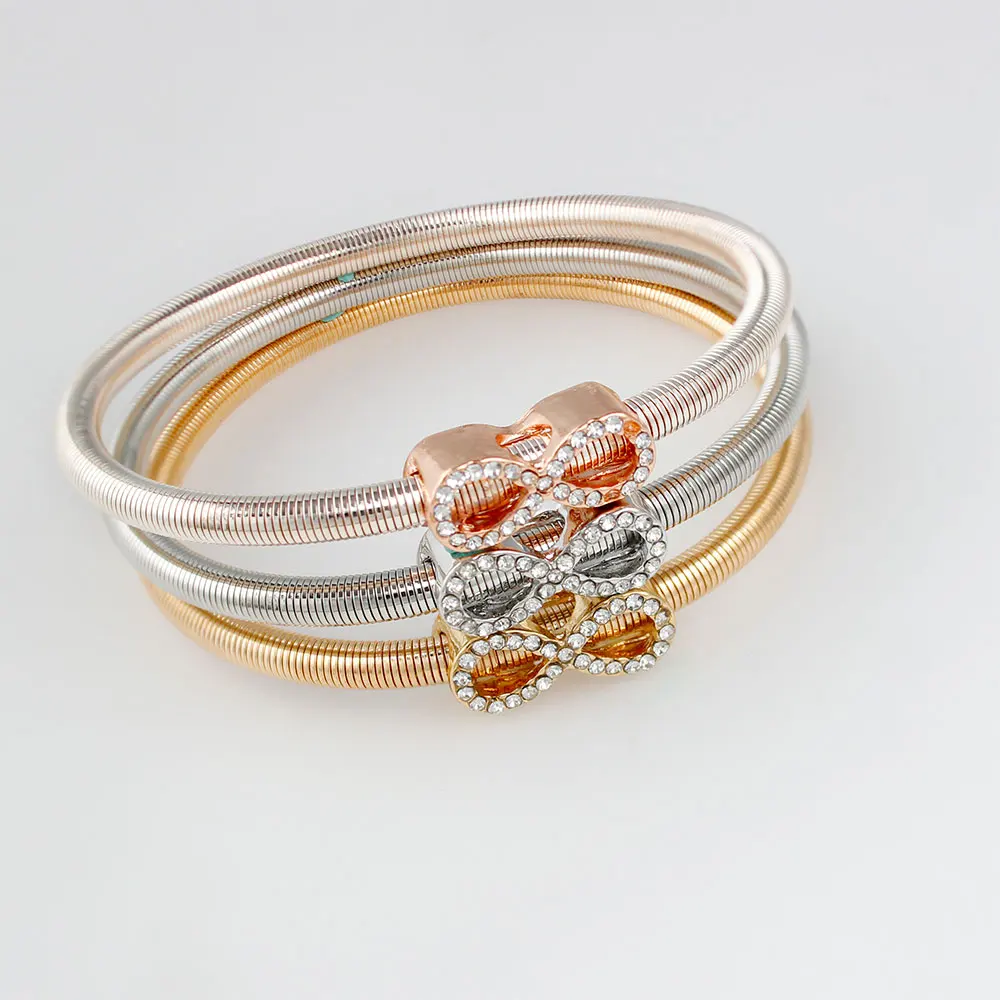 F & U изысканные 3 слойные браслеты из розового золота серебра и Смешанные с